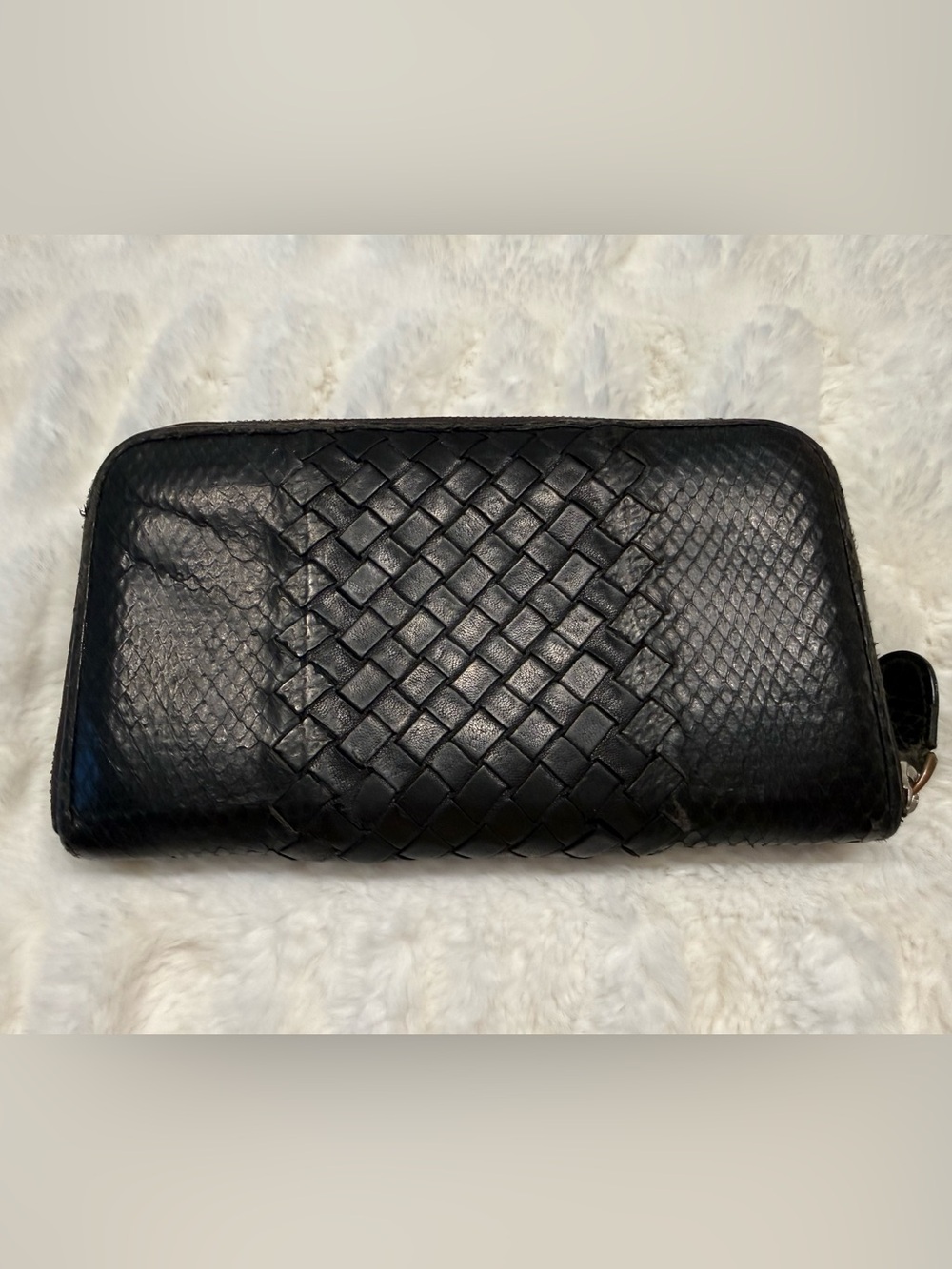 Bottega Veneta Black Intrecciato Zip Around Wallet